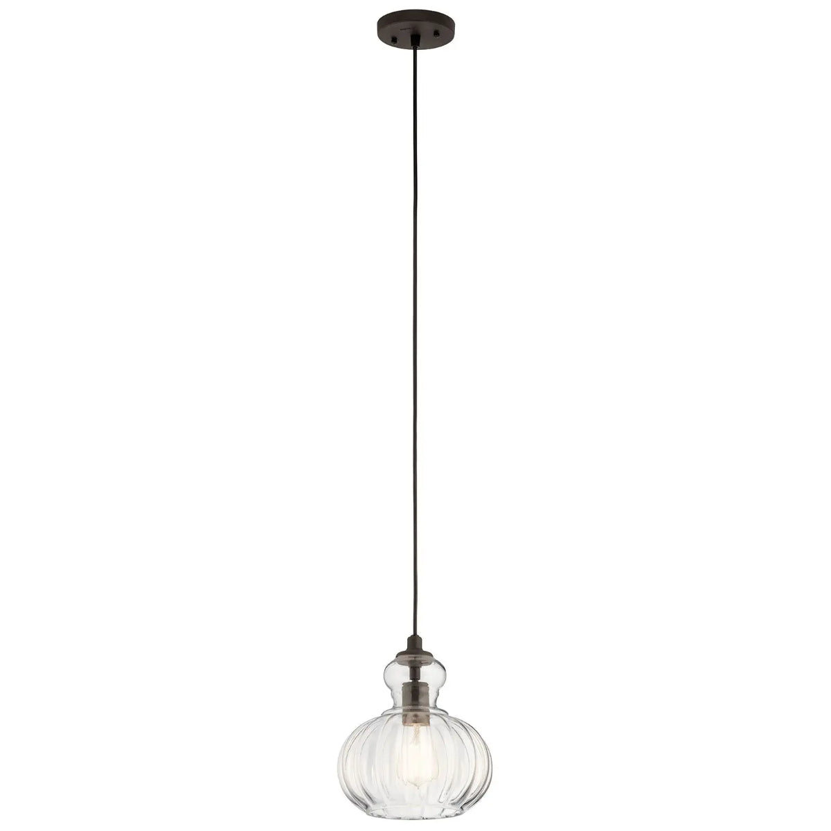 Riviera 10" 1-Light Mini Pendant Light with Clear Ribbed Glass, Olde Bronze Finish