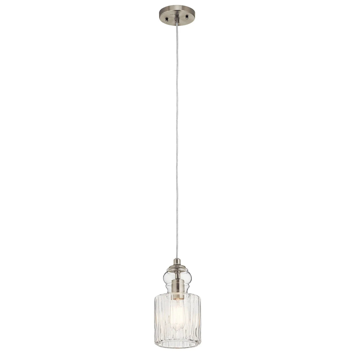 Riviera 11" 1-Light Mini Pendant Light with Clear Ribbed Glass, Brushed Nickel Finish