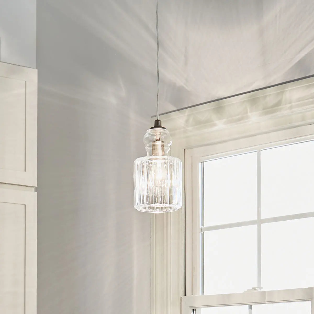 Riviera 11" 1-Light Mini Pendant Light with Clear Ribbed Glass, Brushed Nickel Finish