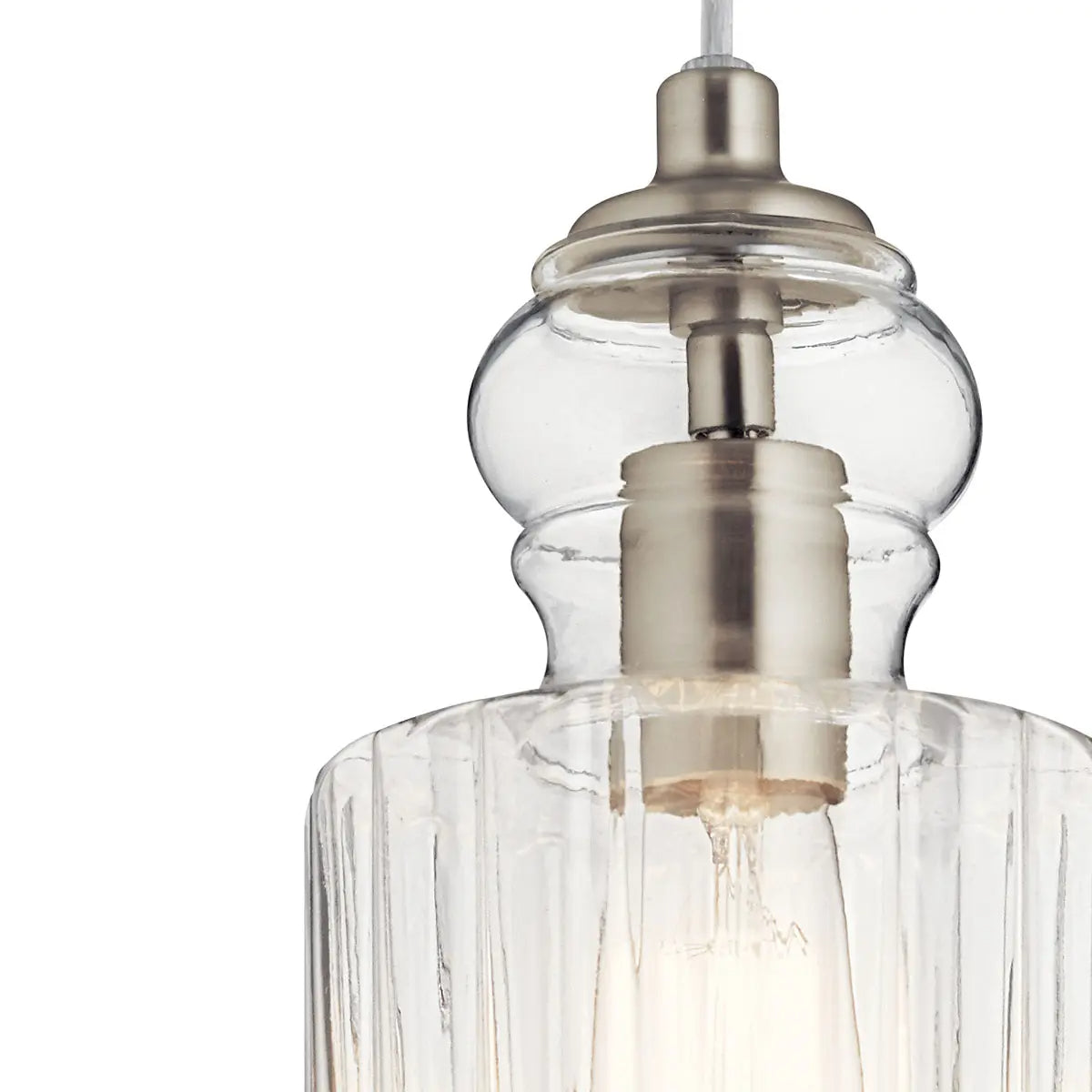 Riviera 11" 1-Light Mini Pendant Light with Clear Ribbed Glass, Brushed Nickel Finish