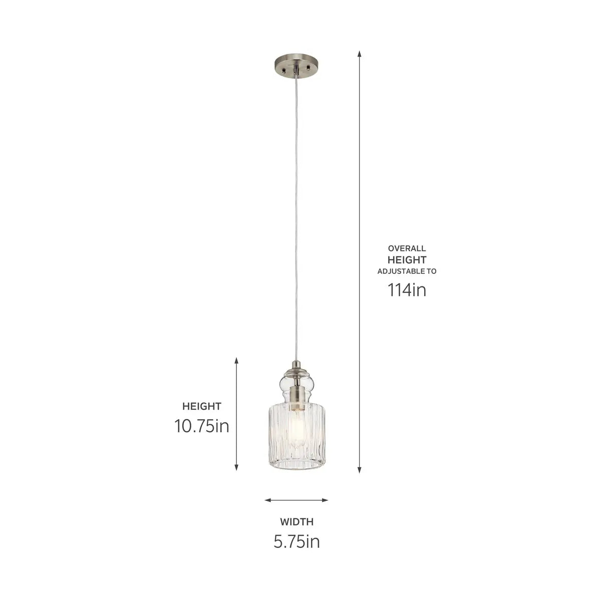 Riviera 11" 1-Light Mini Pendant Light with Clear Ribbed Glass, Brushed Nickel Finish