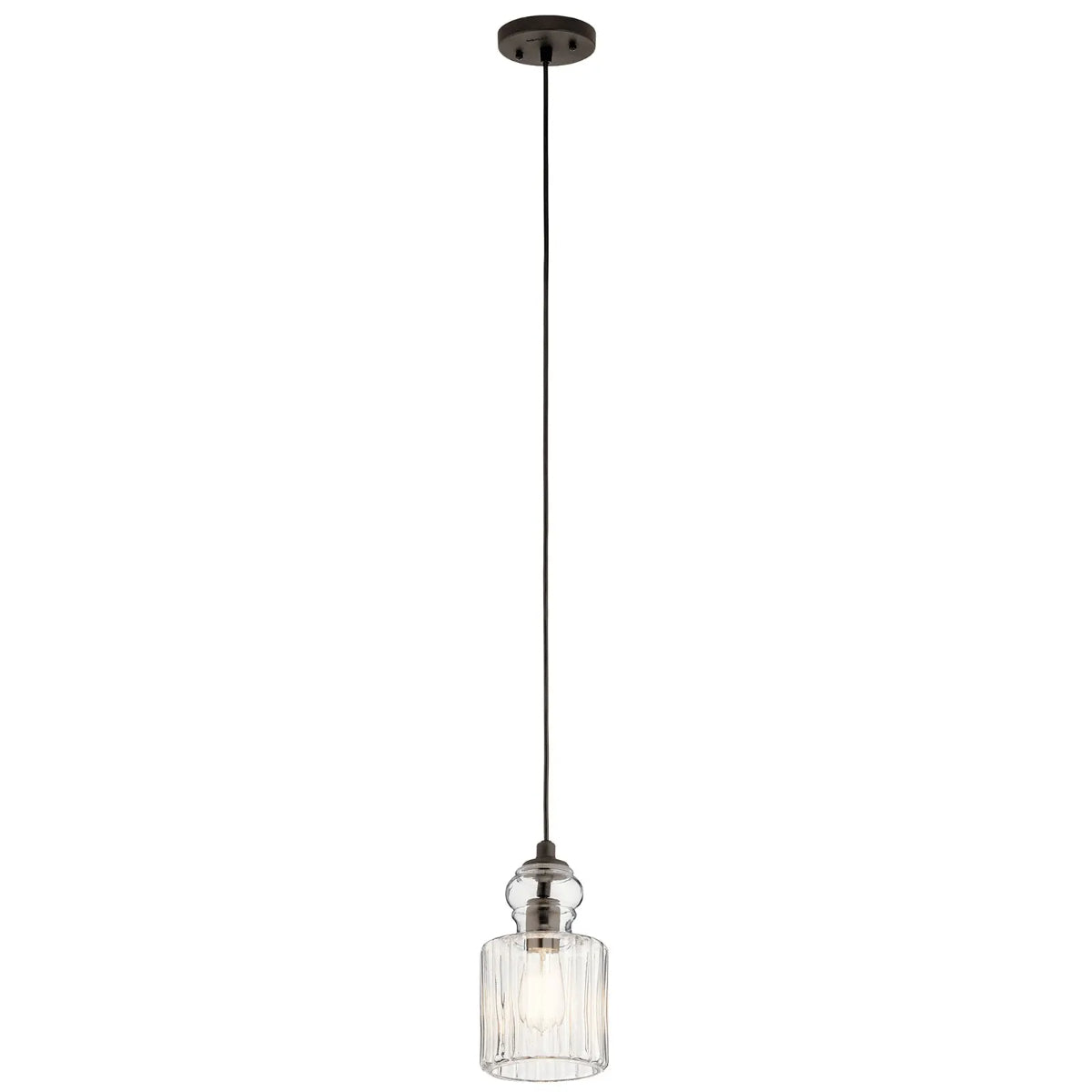 Riviera 11" 1-Light Mini Pendant Light with Clear Ribbed Glass, Olde Bronze Finish - Bees Lighting