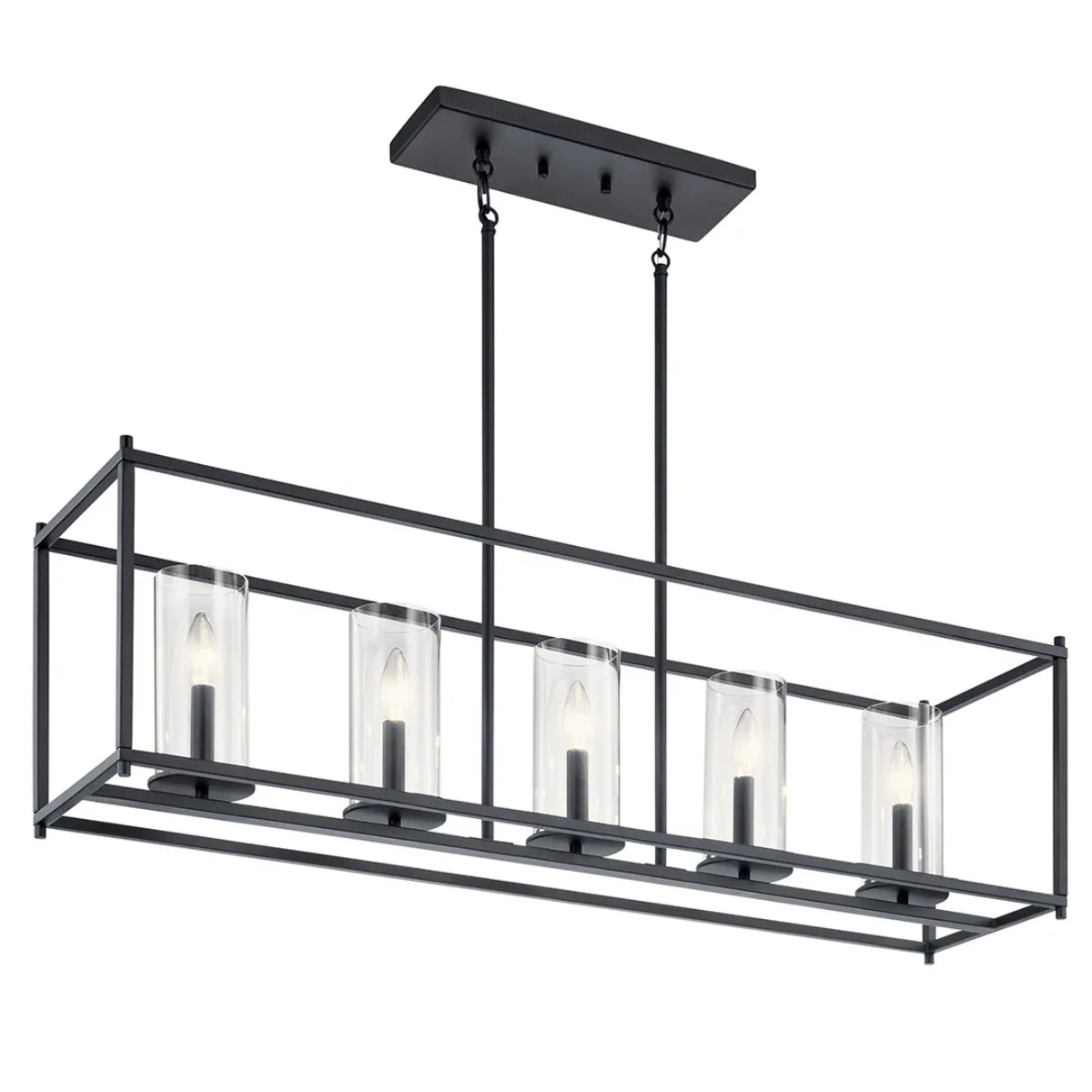 Crosby 42" 5-Light Linear Chandelier with Clear Glass, Black Finish - Bees Lighting