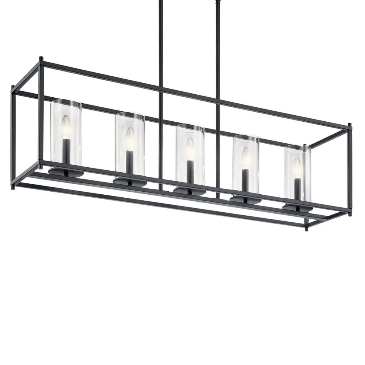 Crosby 42" 5-Light Linear Chandelier with Clear Glass, Black Finish - Bees Lighting