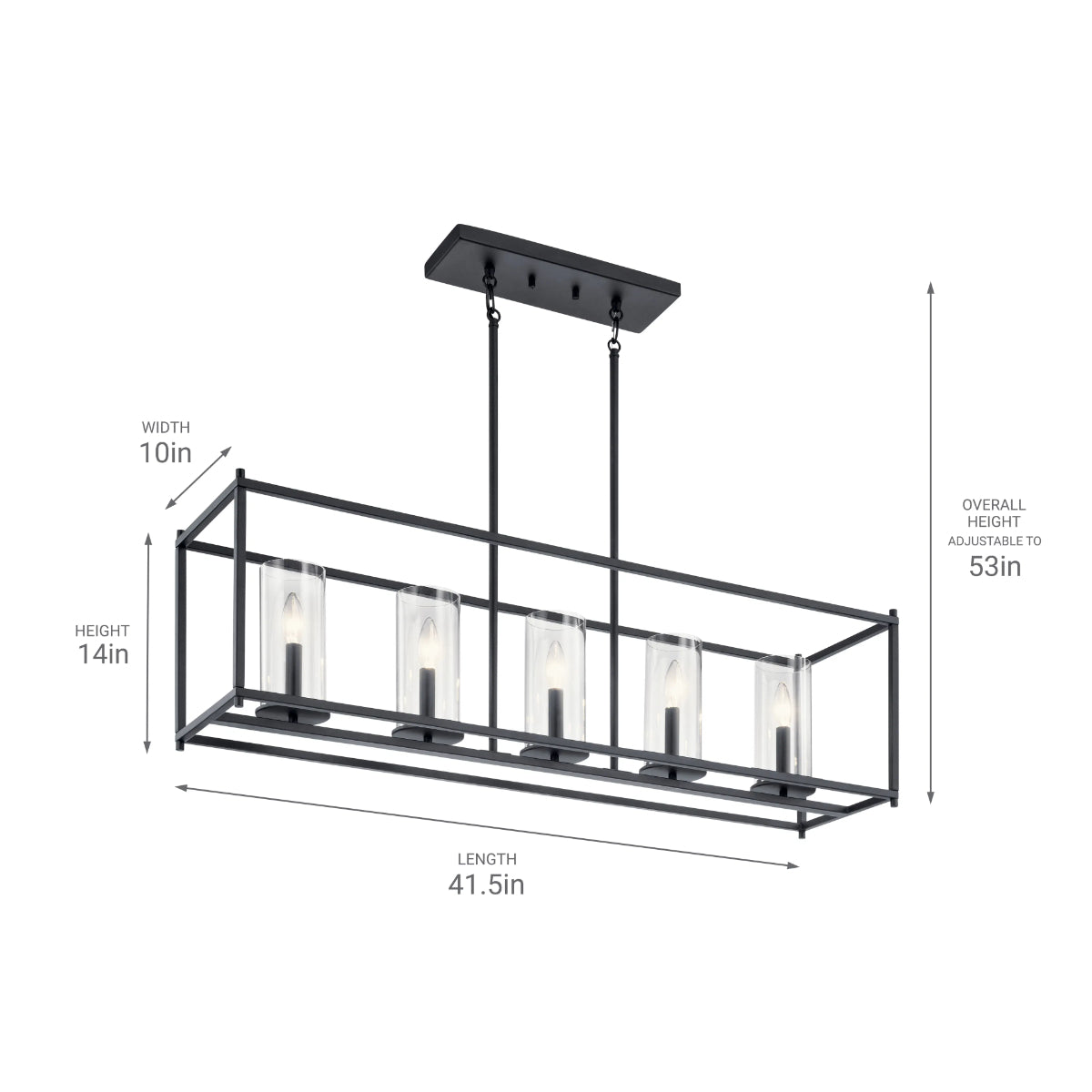 Crosby 42" 5-Light Linear Chandelier with Clear Glass, Black Finish - Bees Lighting