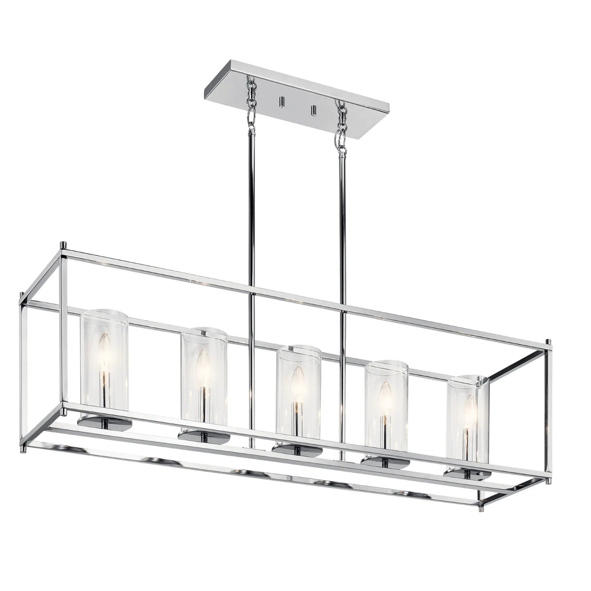 Crosby 42" 5-Light Linear Chandelier with Clear Glass, Chrome Finish - Bees Lighting