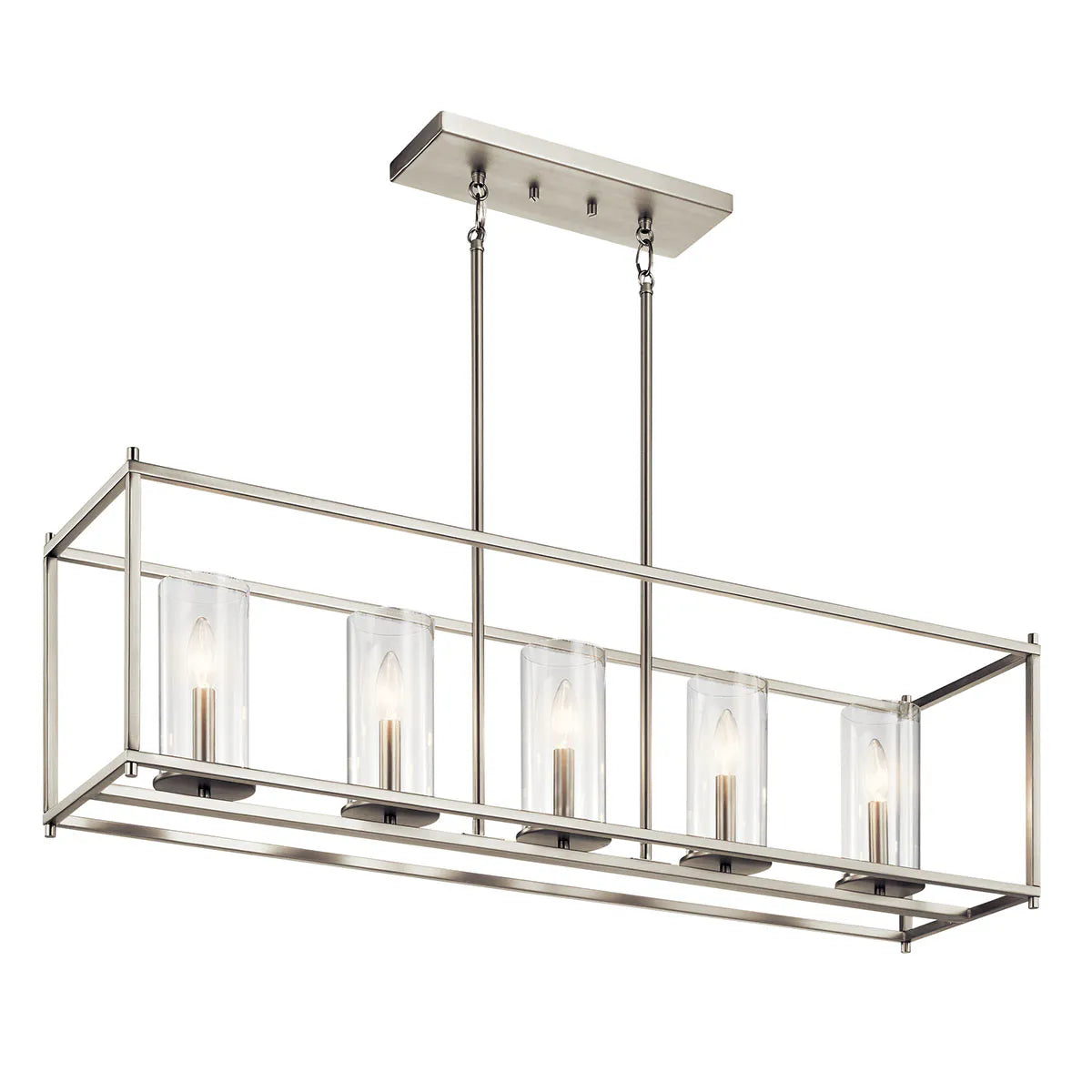 Crosby 42" 5-Light Linear Chandelier with Clear Glass, Brushed nickel Finish