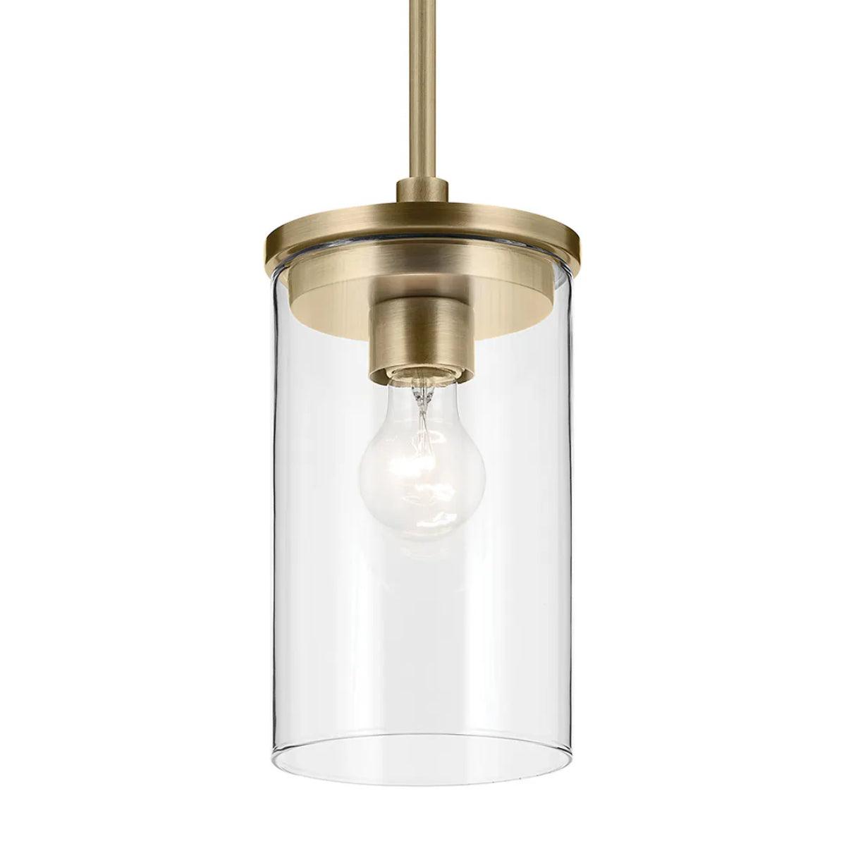 Crosby 11" 1-Light Mini Pendant Light with Clear Glass, Natural Brass Finish - Bees Lighting