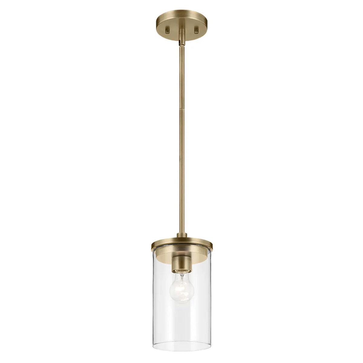 Crosby 11" 1-Light Mini Pendant Light with Clear Glass, Natural Brass Finish - Bees Lighting