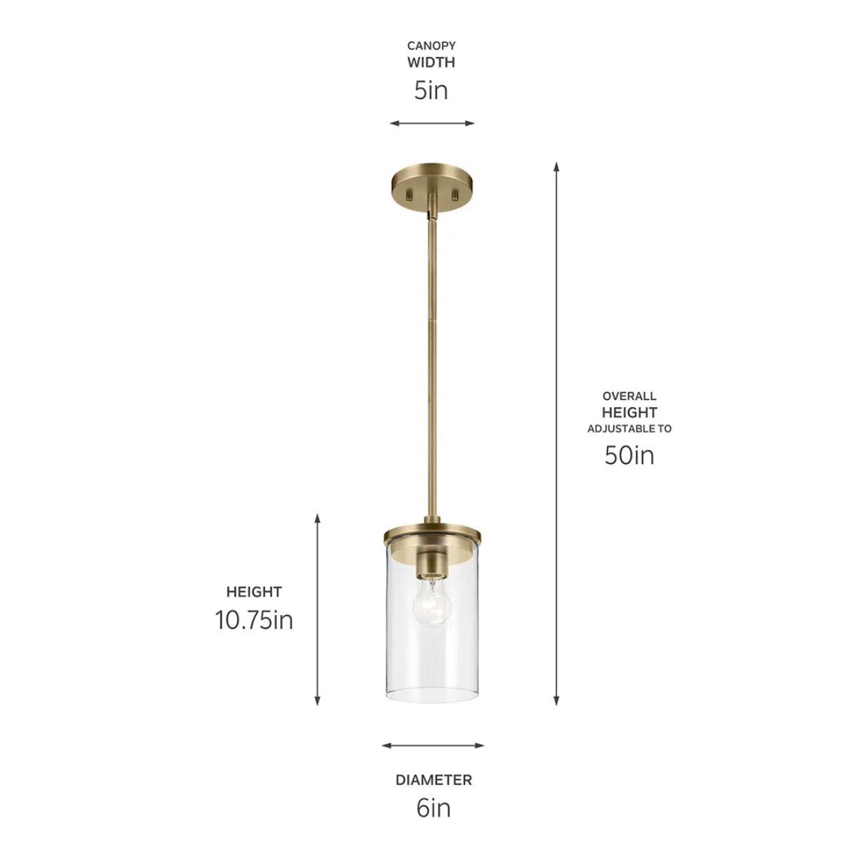 Crosby 11" 1-Light Mini Pendant Light with Clear Glass, Natural Brass Finish - Bees Lighting