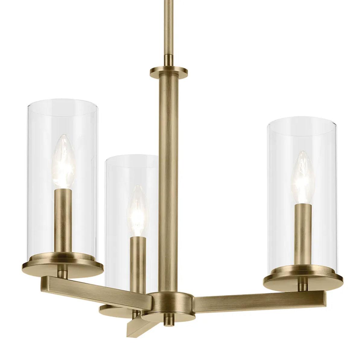 Crosby 18" 3-Light Convertible Chandelier with Clear Glass, Natural Brass Finish - Bees Lighting