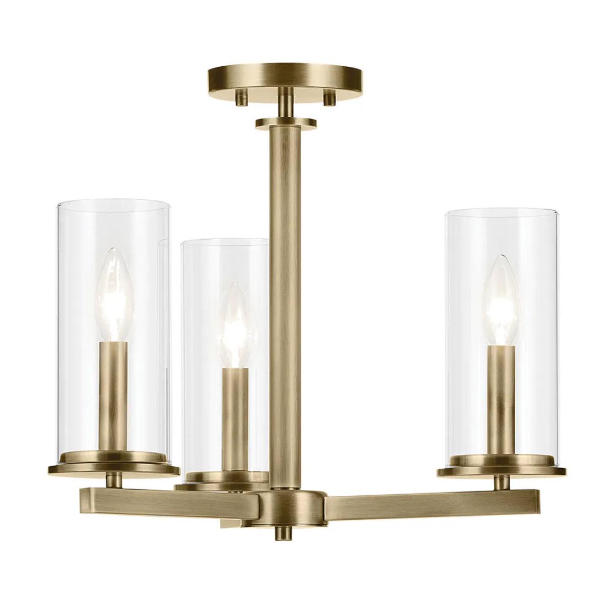 Crosby 18" 3-Light Convertible Chandelier with Clear Glass, Natural Brass Finish - Bees Lighting