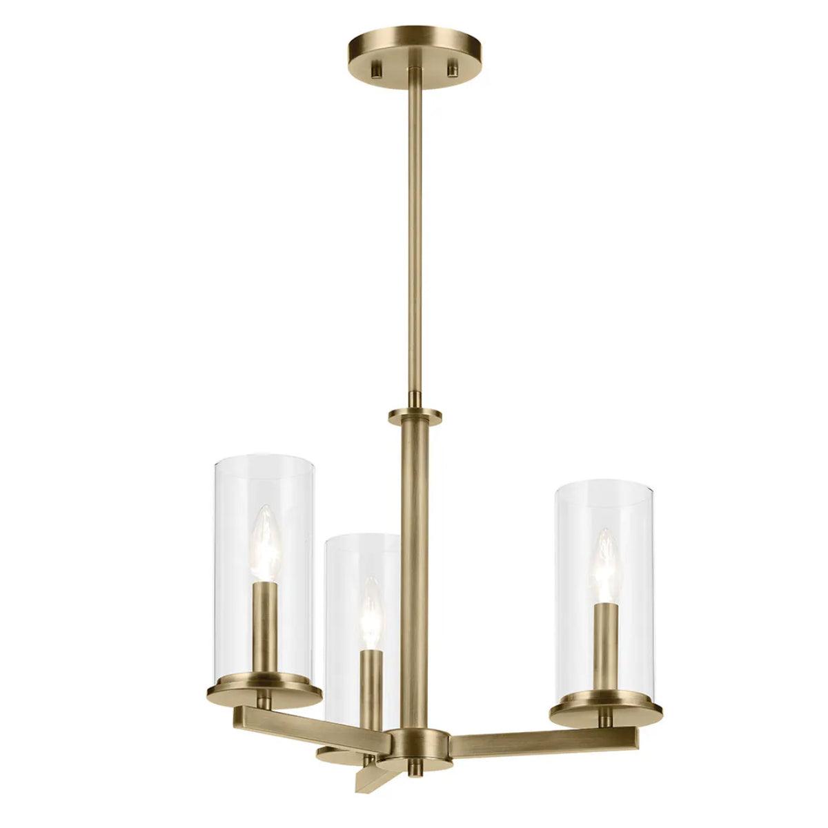 Crosby 18" 3-Light Convertible Chandelier with Clear Glass, Natural Brass Finish - Bees Lighting