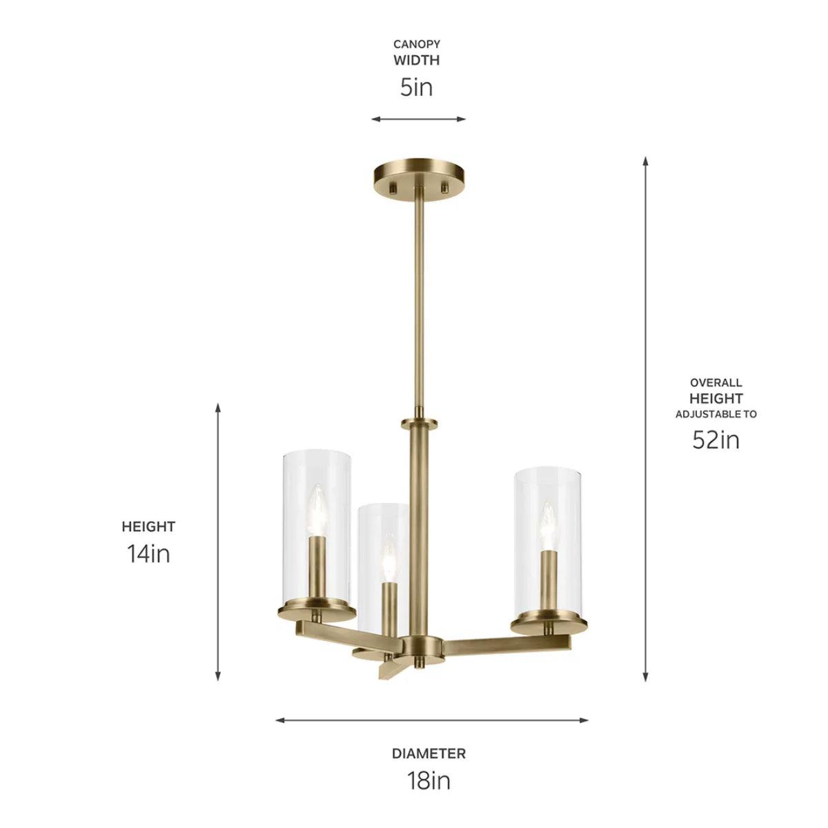 Crosby 18" 3-Light Convertible Chandelier with Clear Glass, Natural Brass Finish - Bees Lighting