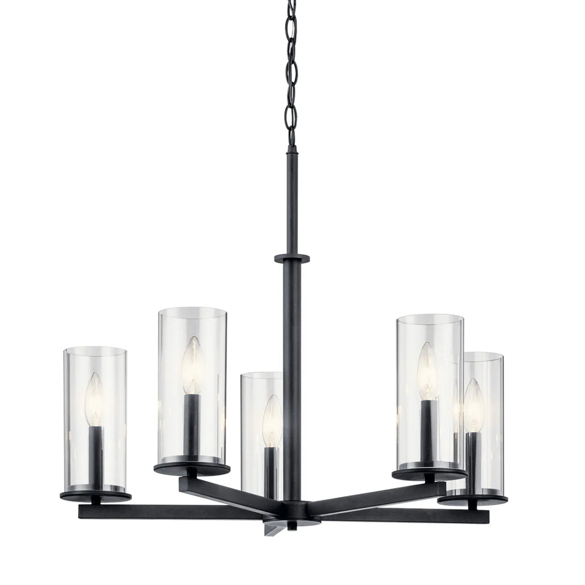 Crosby 26" 5-Light Chandelier 1-Tier with Clear Glass, Black Finish - Bees Lighting