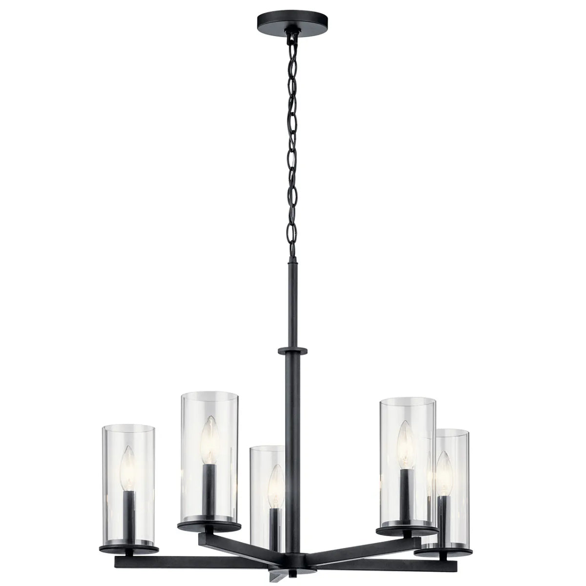 Crosby 26" 5-Light Chandelier 1-Tier with Clear Glass, Black Finish - Bees Lighting