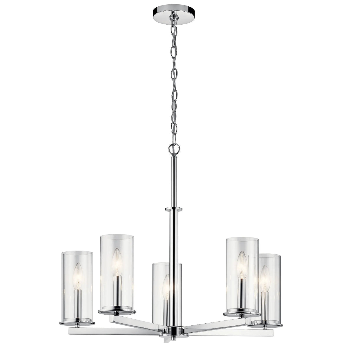 Crosby 26" 5-Light Chandelier 1-Tier with Clear Glass, Chrome Finish - Bees Lighting