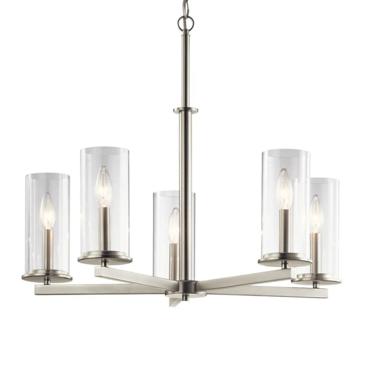 Crosby 26" 5-Light Chandelier 1-Tier with Clear Glass, Brushed nickel Finish - Bees Lighting