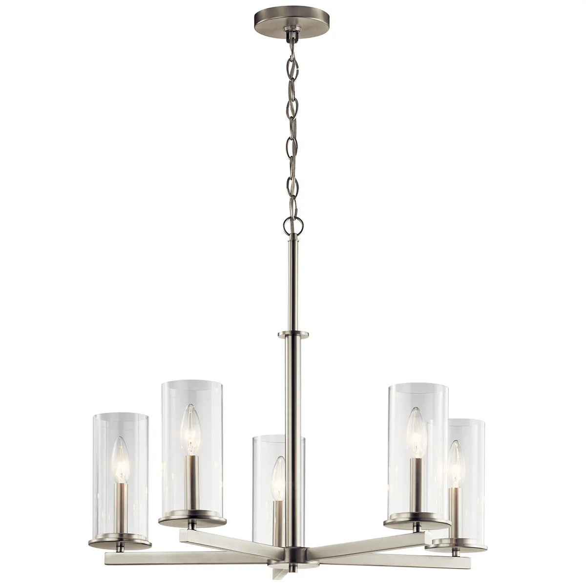 Crosby 26" 5-Light Chandelier 1-Tier with Clear Glass, Brushed nickel Finish - Bees Lighting