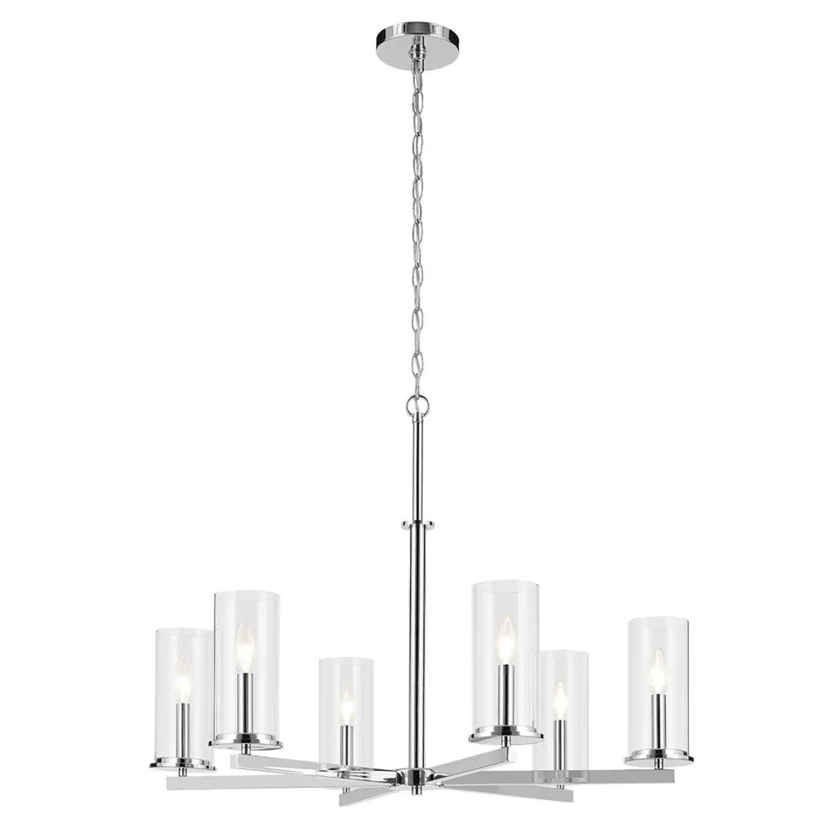 Crosby 32" 6-Light Chandelier 1-Tier with Clear Glass, Chrome Finish - Bees Lighting