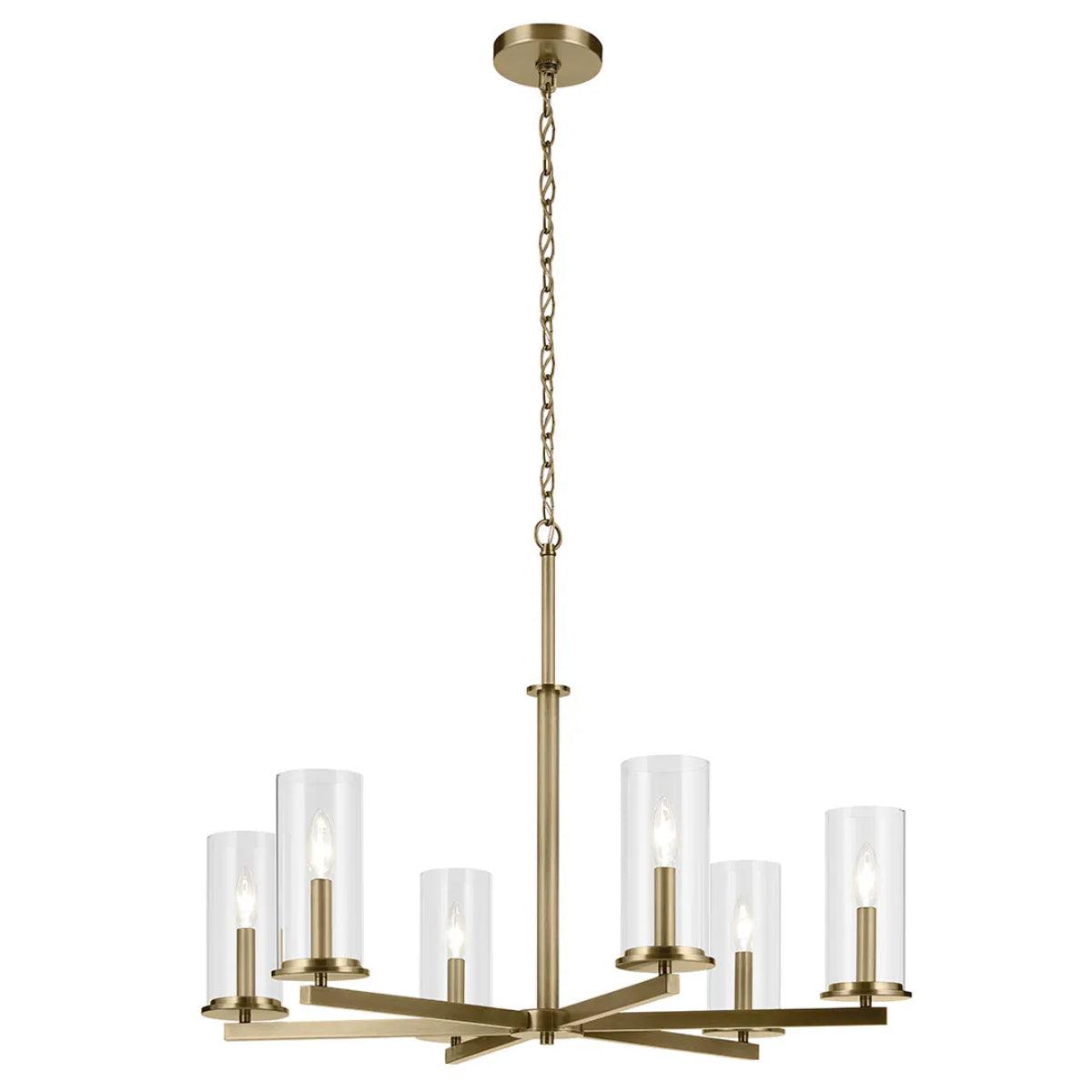 Crosby 32" 6-Light Chandelier 1-Tier with Clear Glass, Natural Brass Finish - Bees Lighting