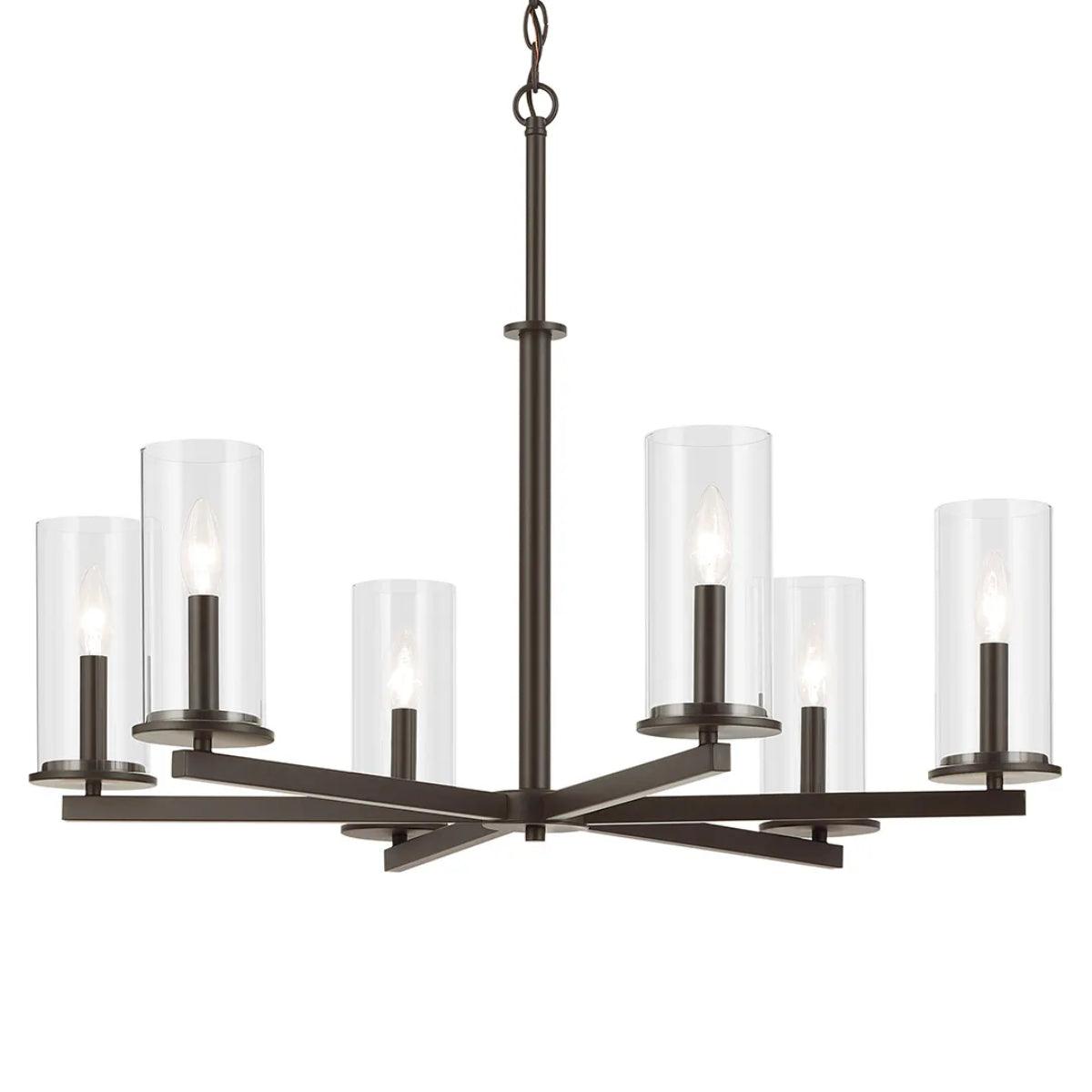 Crosby 32" 6-Light Chandelier 1-Tier with Clear Glass, Olde Bronze Finish - Bees Lighting