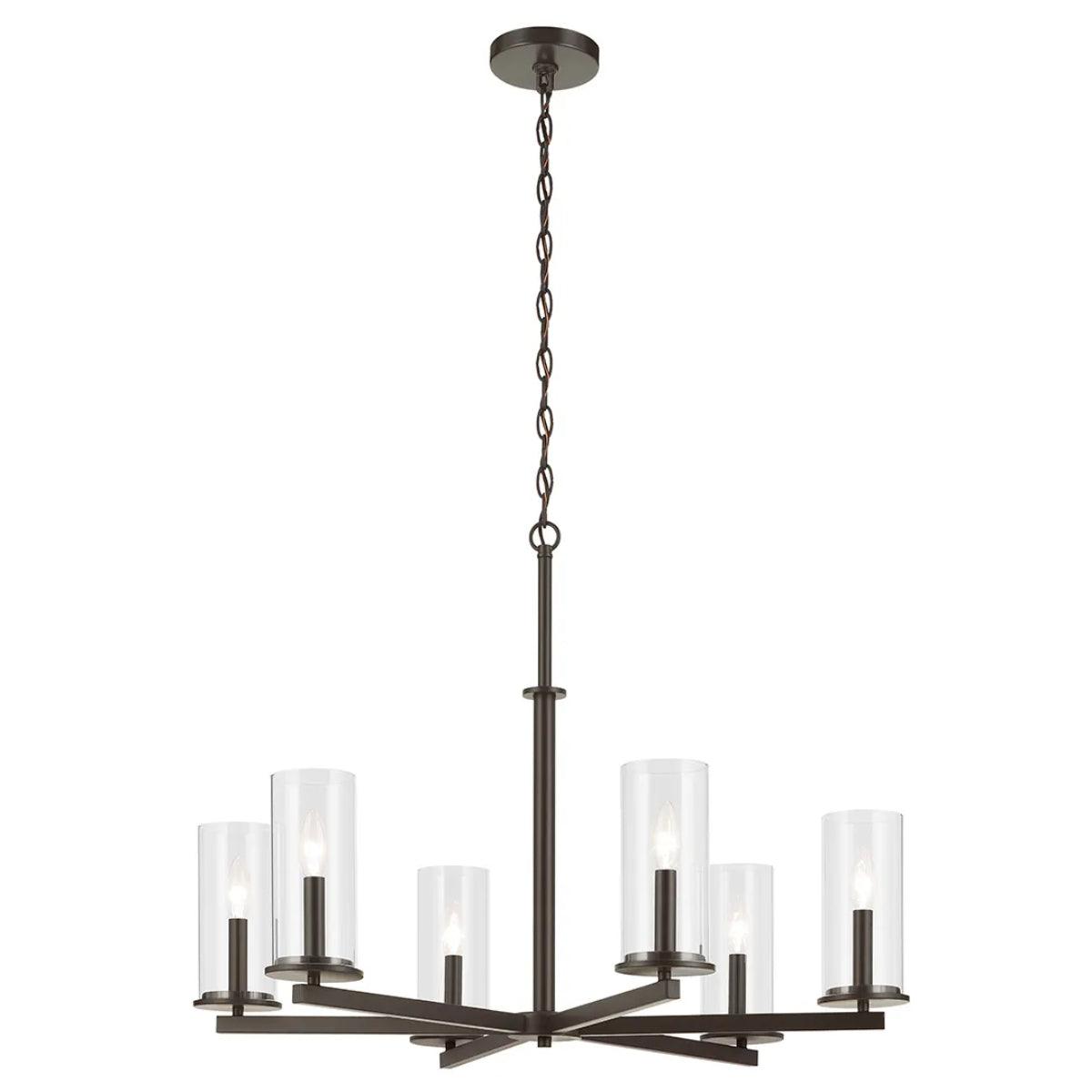 Crosby 32" 6-Light Chandelier 1-Tier with Clear Glass, Olde Bronze Finish - Bees Lighting