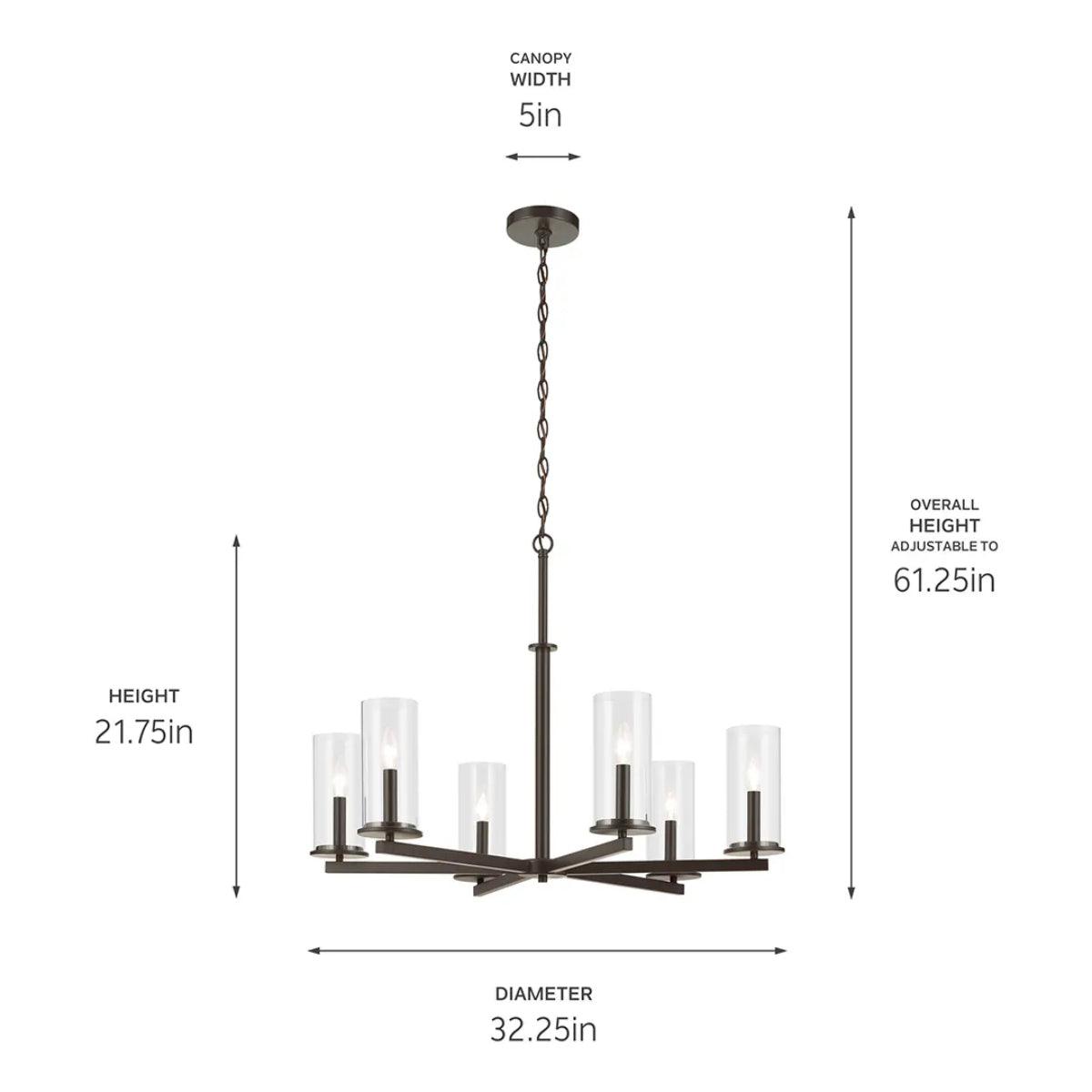 Crosby 32" 6-Light Chandelier 1-Tier with Clear Glass, Olde Bronze Finish - Bees Lighting