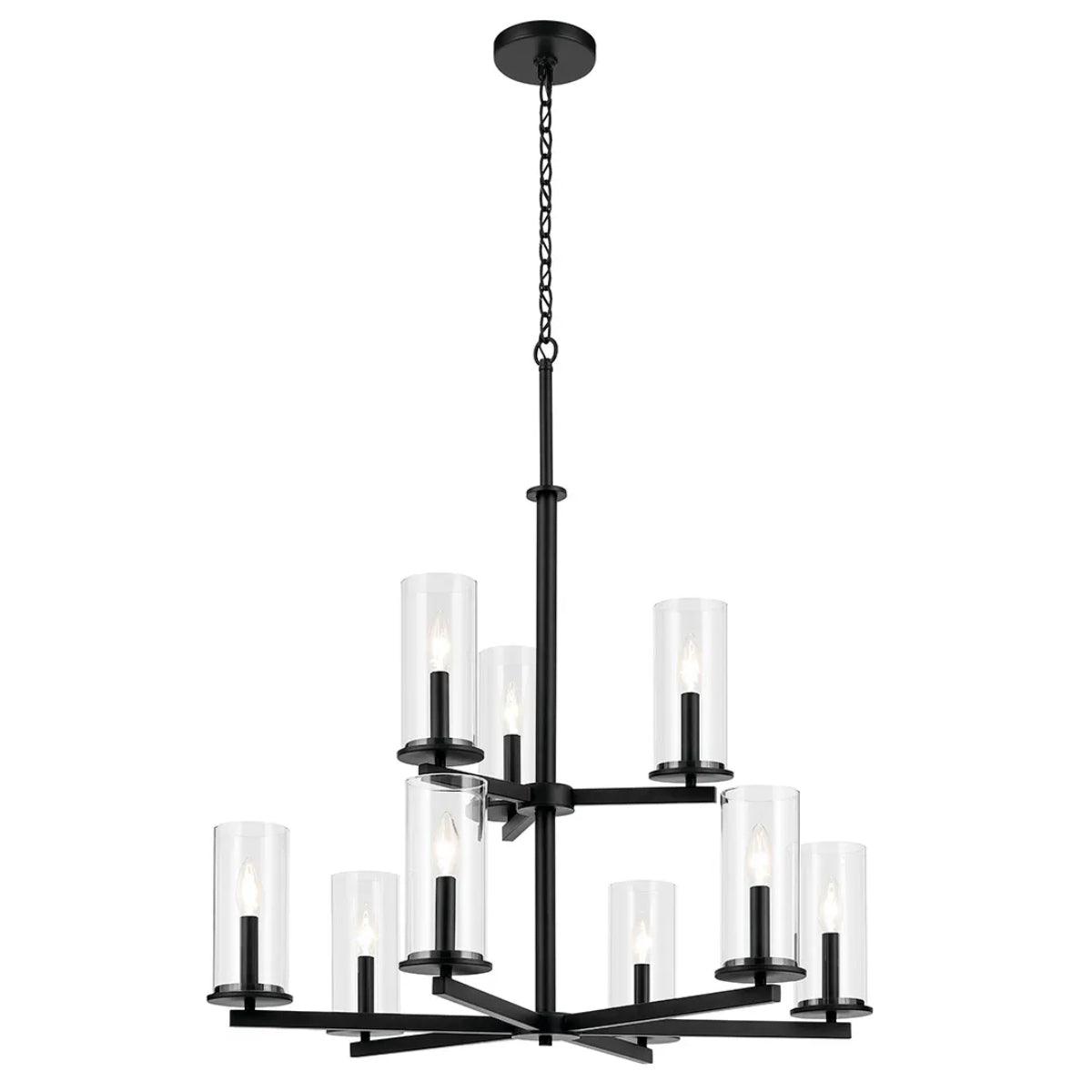 Crosby 33" 9-Light Chandelier Multi-Tier with Clear Glass, Black Finish - Bees Lighting