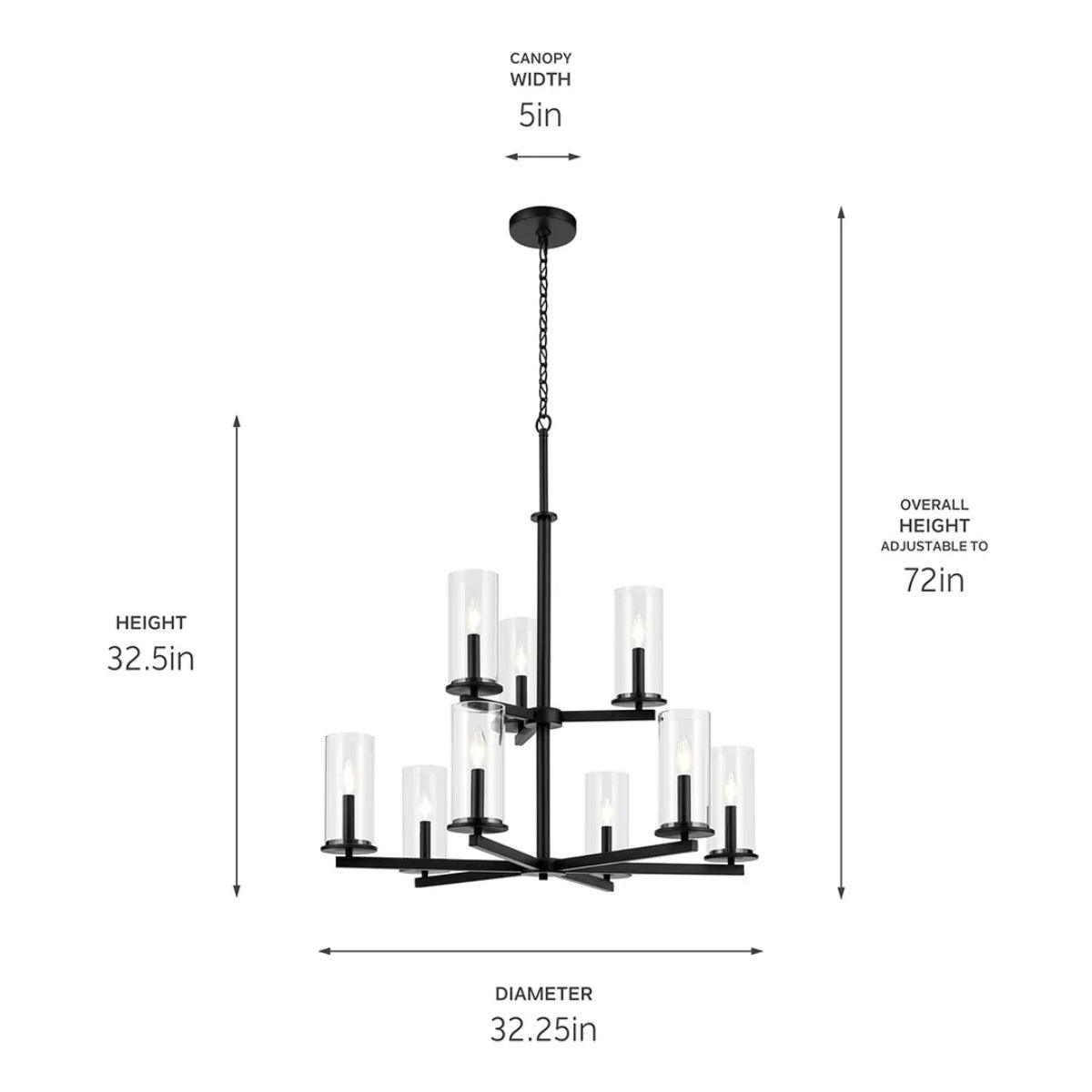 Crosby 33" 9-Light Chandelier Multi-Tier with Clear Glass, Black Finish - Bees Lighting