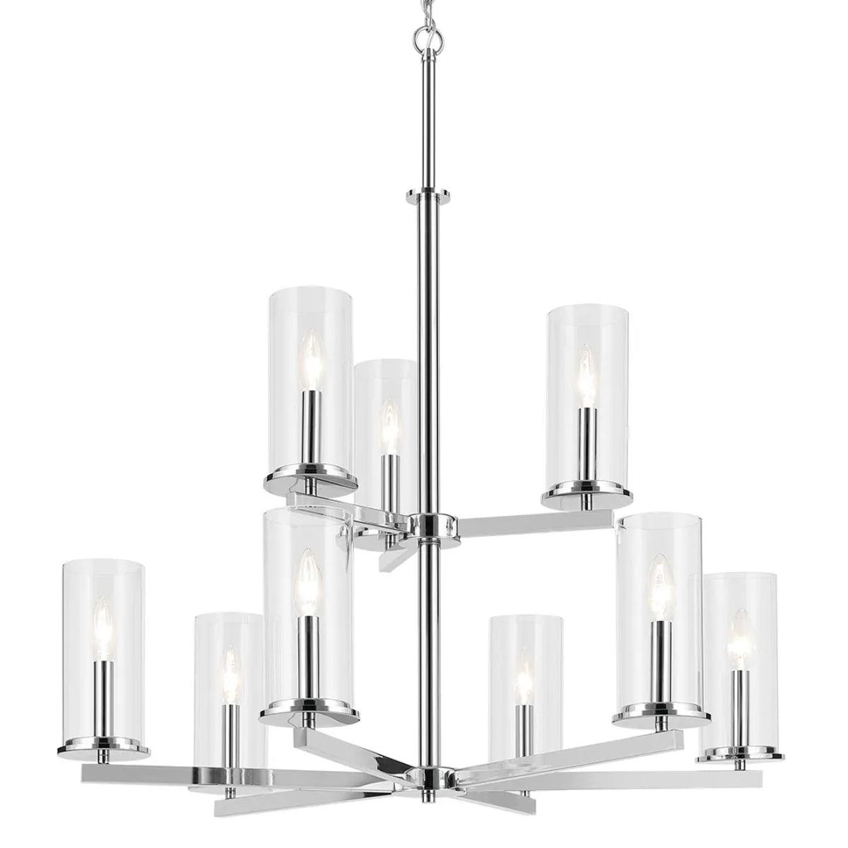 Crosby 33" 9-Light Chandelier Multi-Tier with Clear Glass, Chrome Finish - Bees Lighting