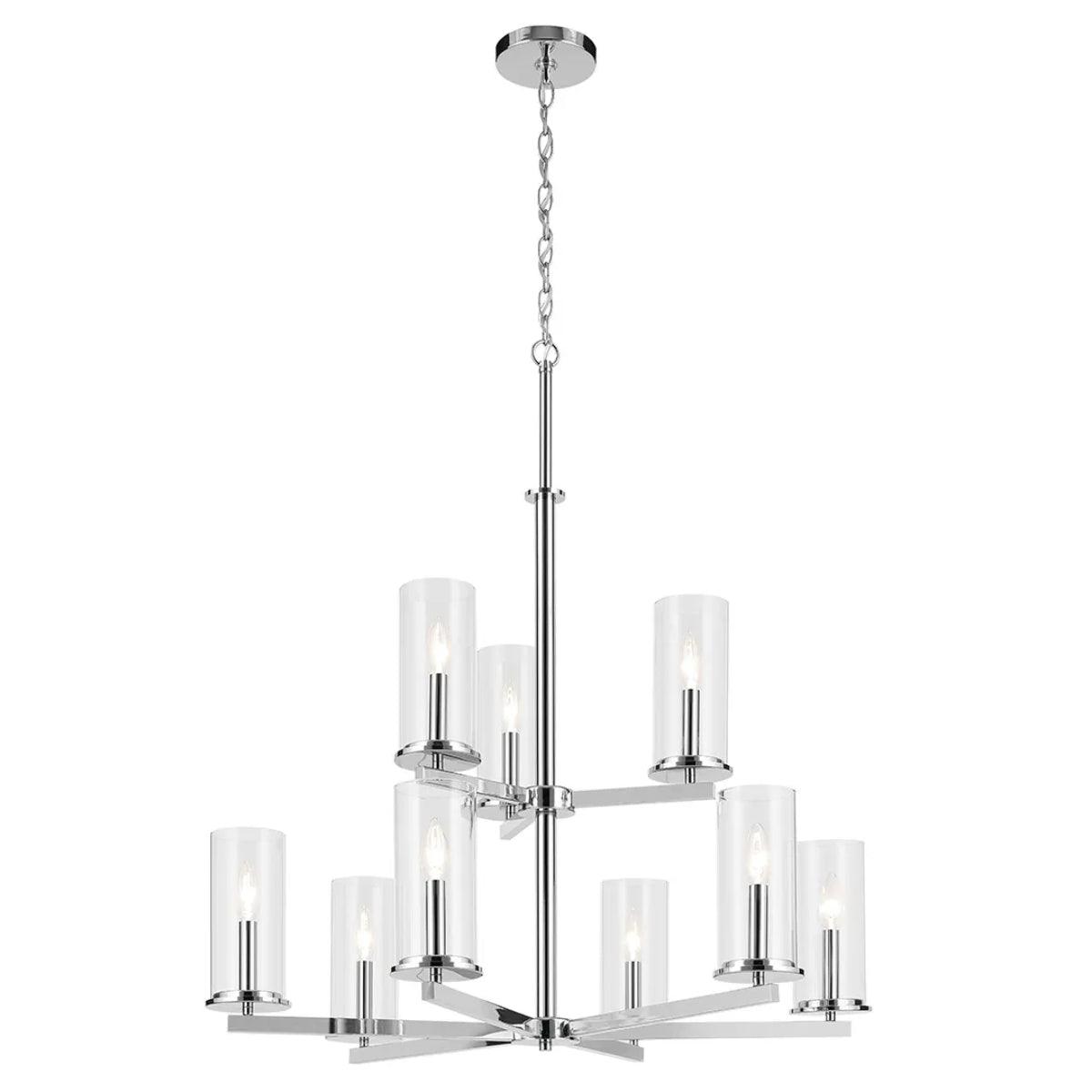 Crosby 33" 9-Light Chandelier Multi-Tier with Clear Glass, Chrome Finish - Bees Lighting