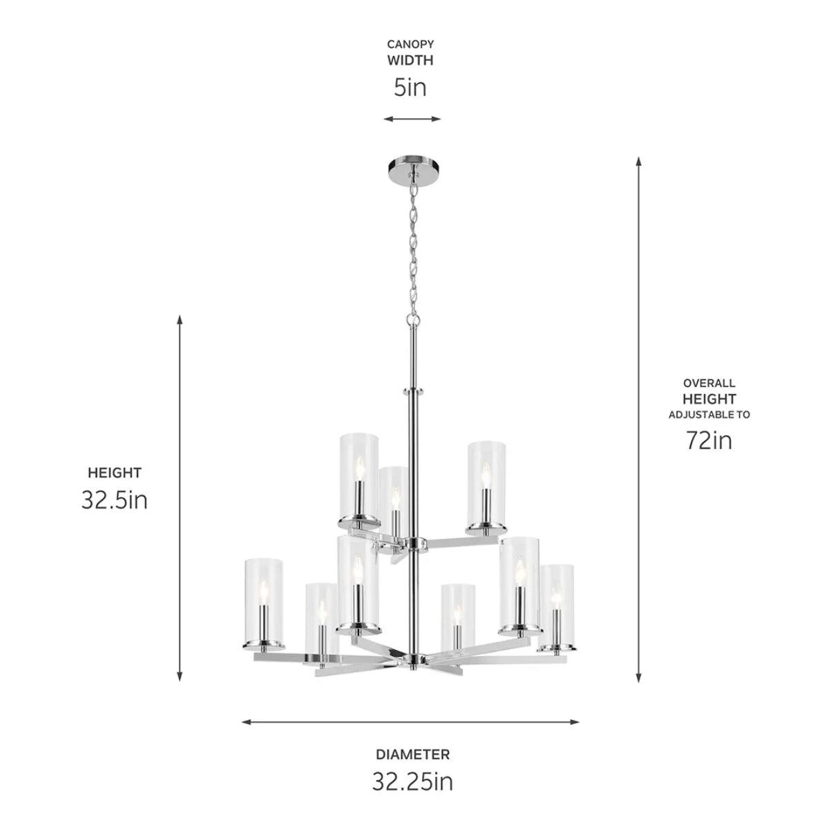 Crosby 33" 9-Light Chandelier Multi-Tier with Clear Glass, Chrome Finish - Bees Lighting