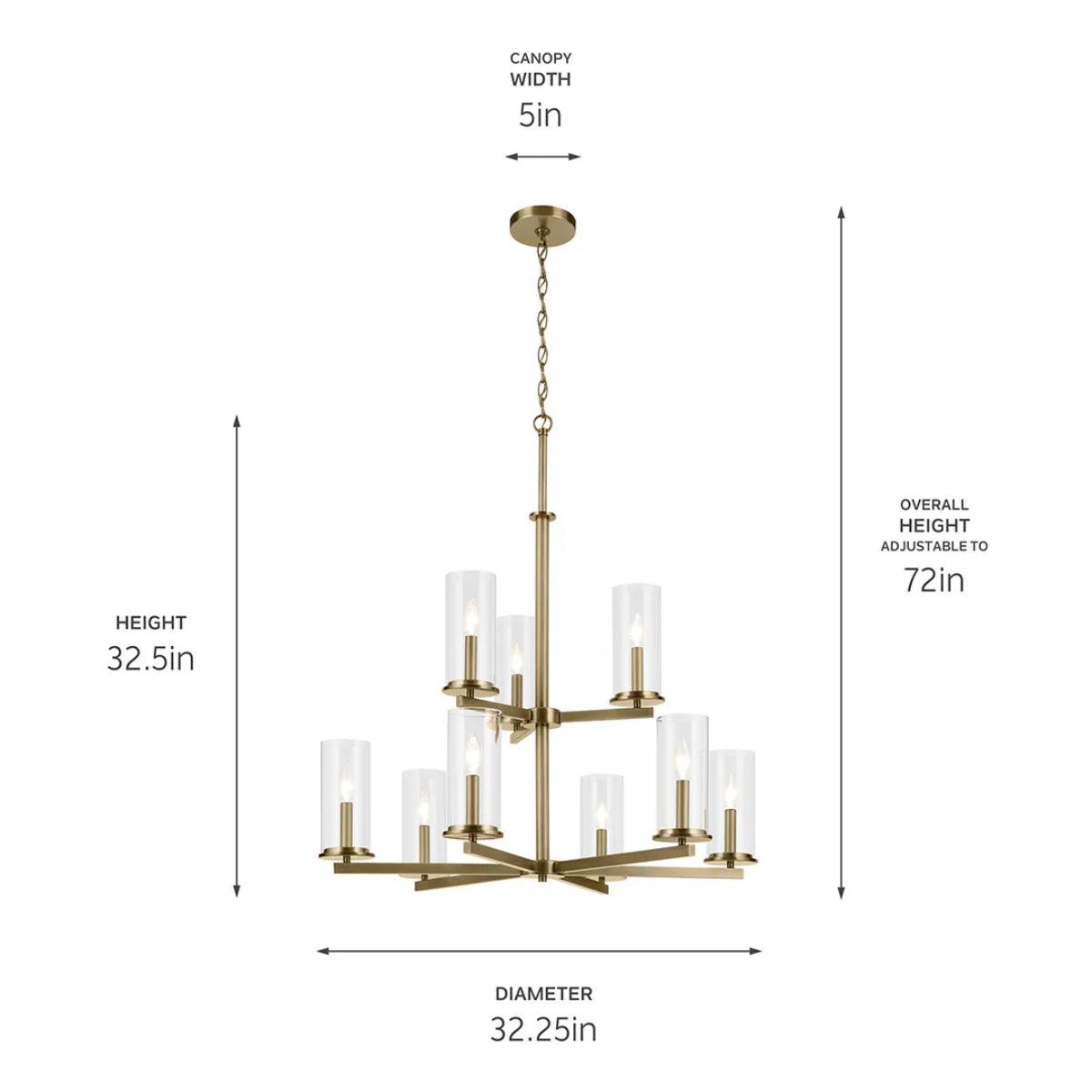 Crosby 33" 9-Light Chandelier Multi-Tier with Clear Glass, Natural brass Finish - Bees Lighting