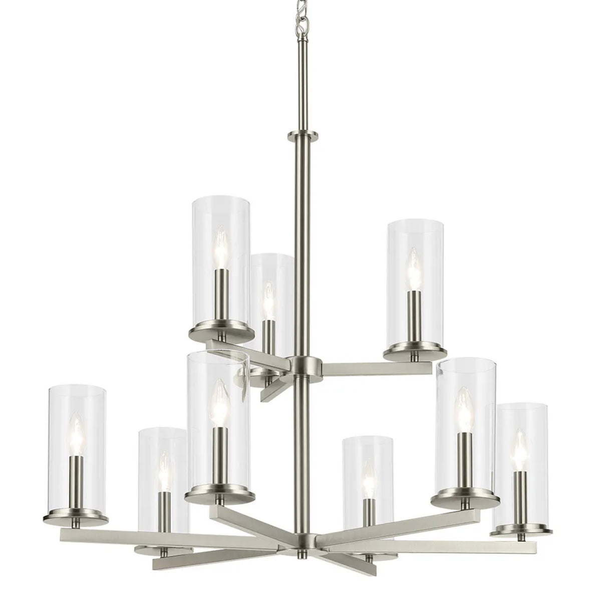 Crosby 33" 9-Light Chandelier Multi-Tier with Clear Glass, Brushed nickel Finish - Bees Lighting