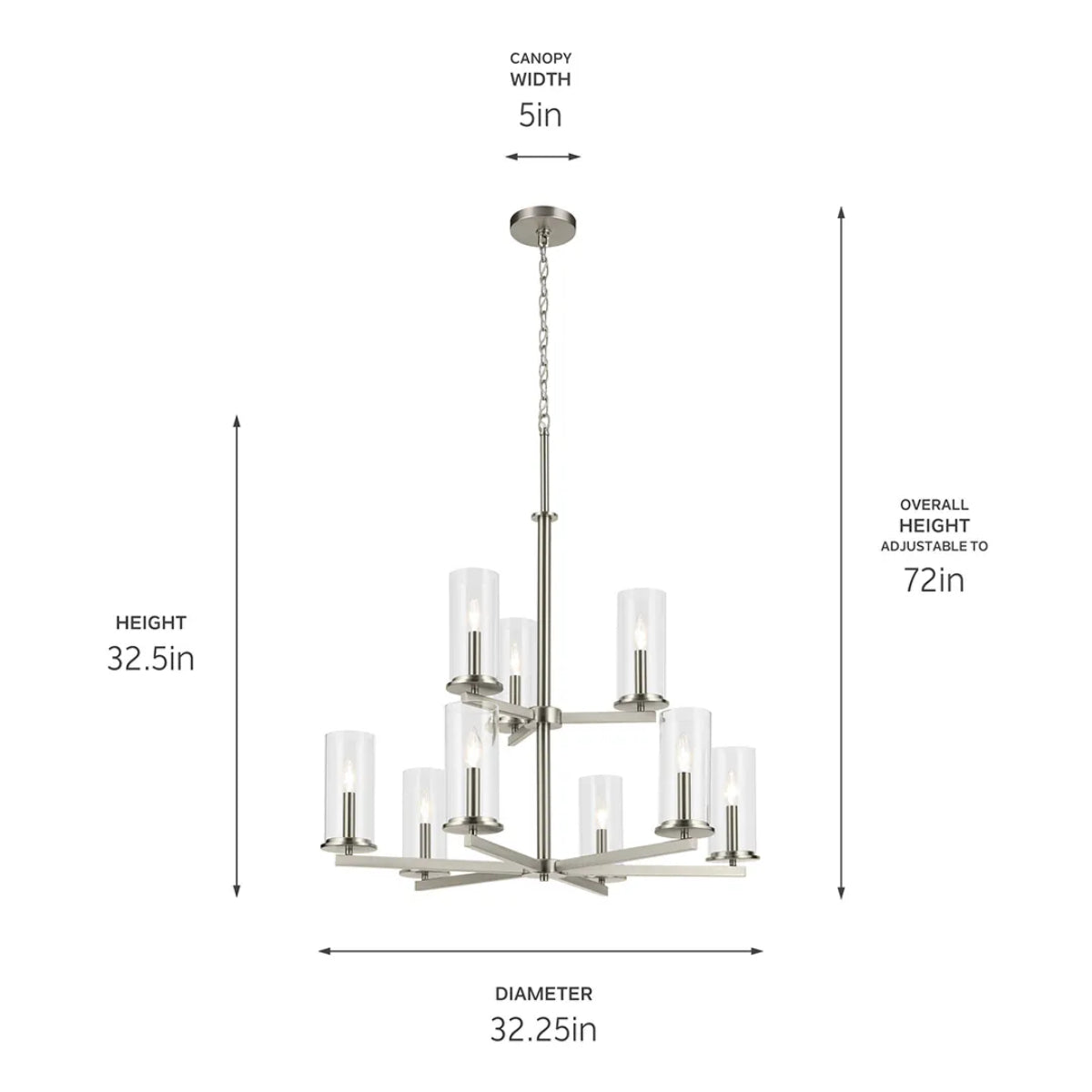 Crosby 33" 9-Light Chandelier Multi-Tier with Clear Glass, Brushed nickel Finish - Bees Lighting