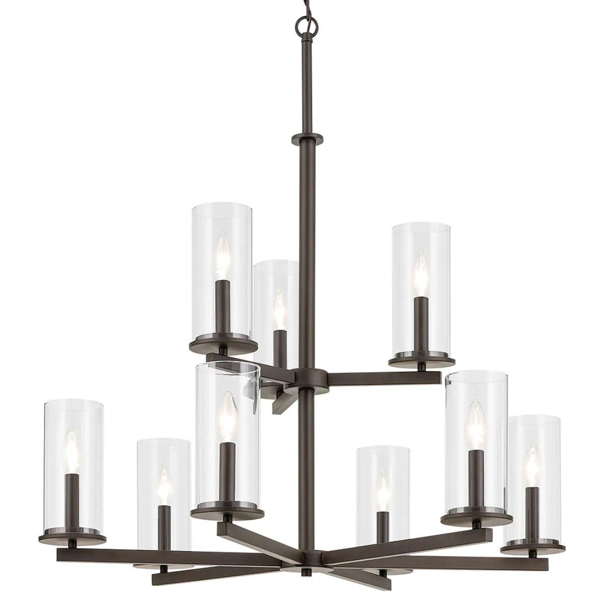 Crosby 33" 9-Light Chandelier Multi-Tier with Clear Glass, Olde bronze Finish - Bees Lighting