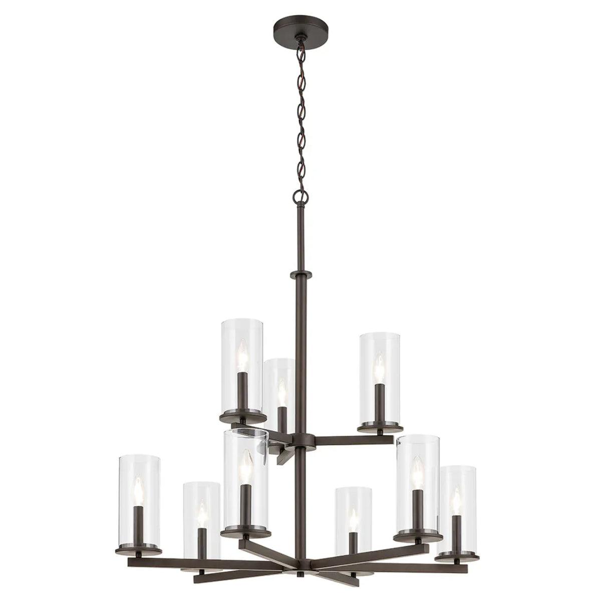 Crosby 33" 9-Light Chandelier Multi-Tier with Clear Glass, Olde bronze Finish - Bees Lighting