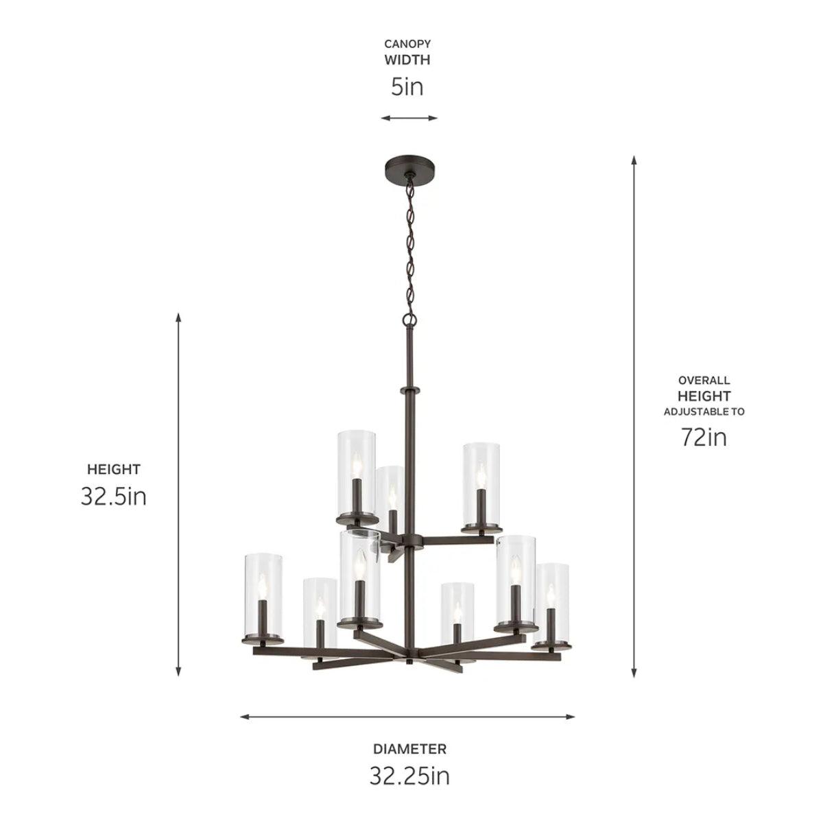 Crosby 33" 9-Light Chandelier Multi-Tier with Clear Glass, Olde bronze Finish - Bees Lighting