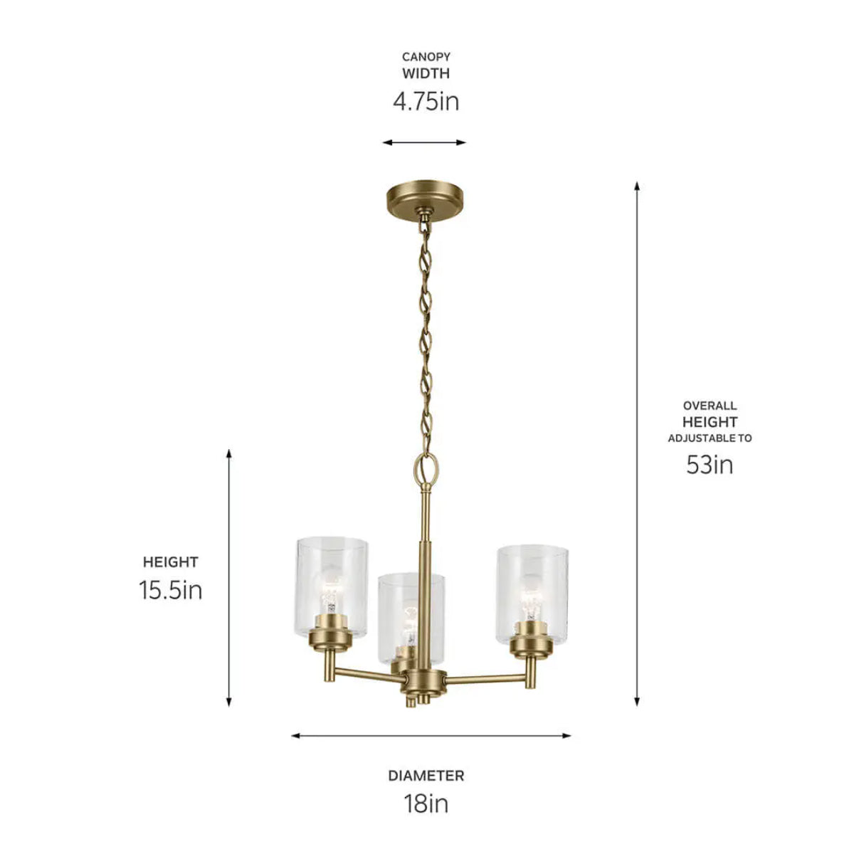 Winslow 18" 3-Light Chandelier, Natural Brass Finish - Bees Lighting