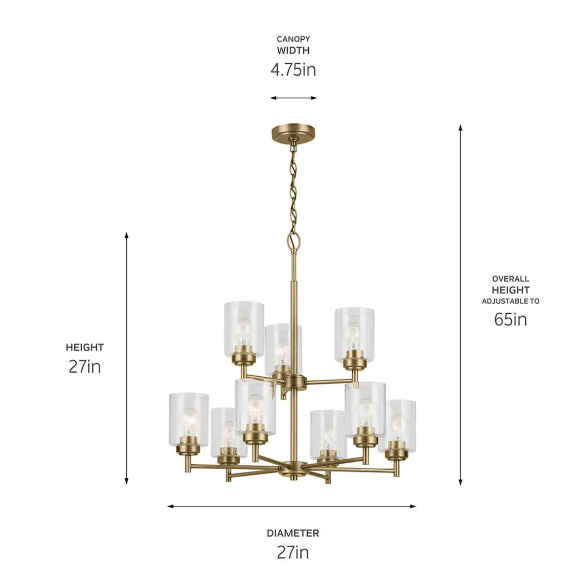 Winslow 27" 9-Light Chandelier, Natural Brass Finish - Bees Lighting