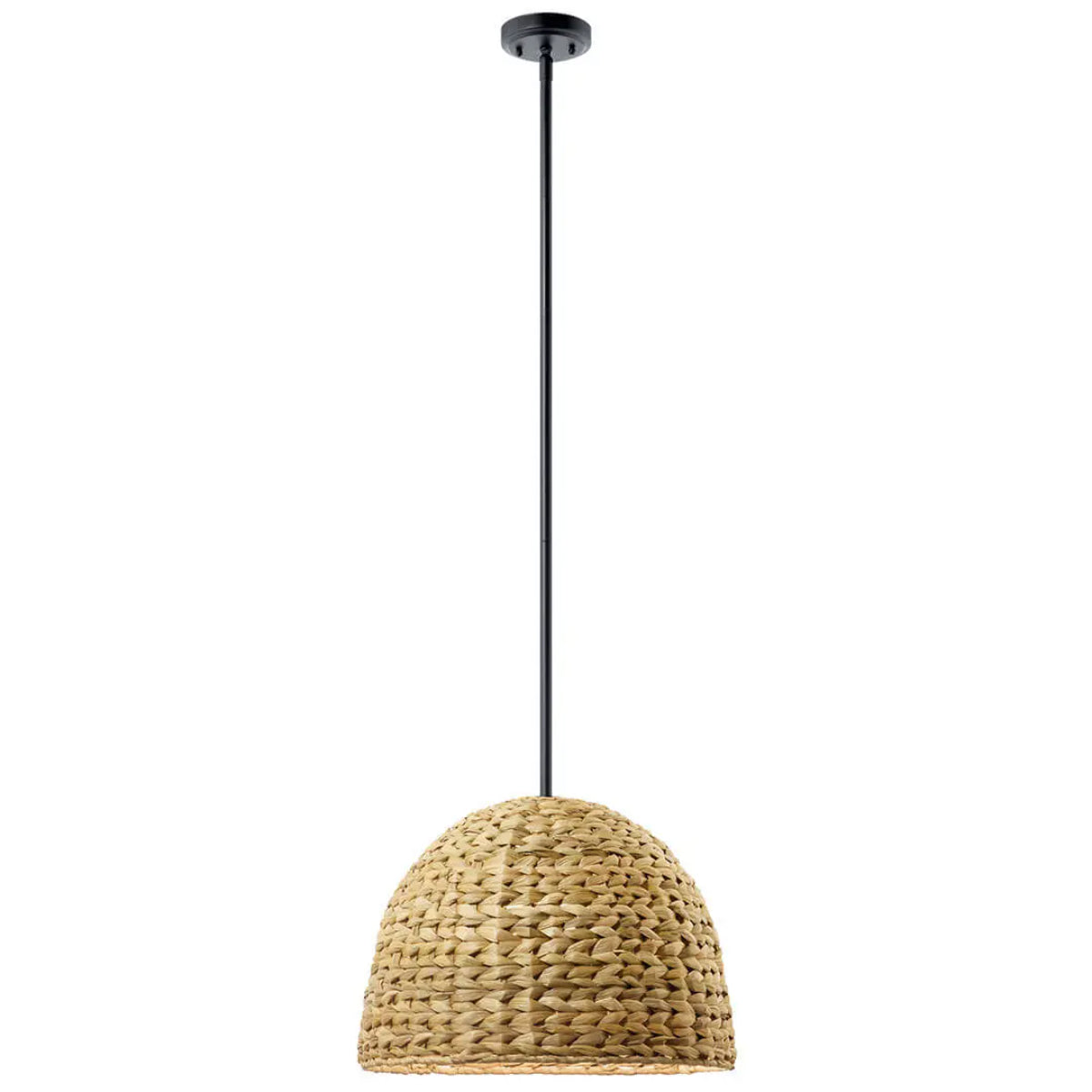 Raffiana 18" 1-Light Pendant Light with Wood Dome Shade, Black Finish - Bees Lighting