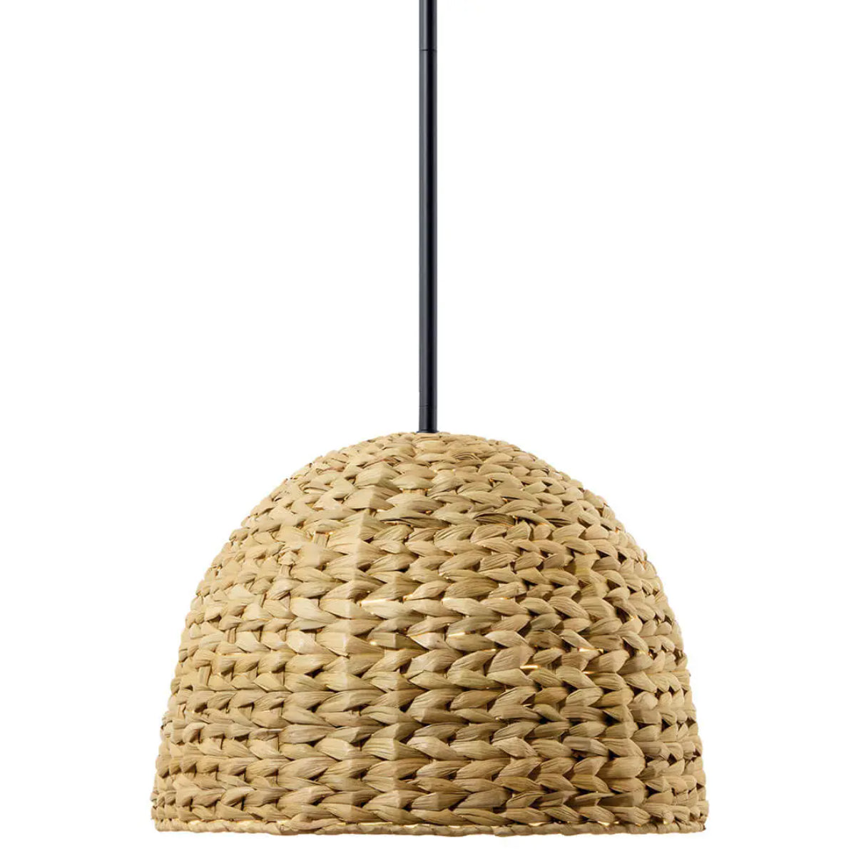 Raffiana 18" 1-Light Pendant Light with Wood Dome Shade, Black Finish - Bees Lighting