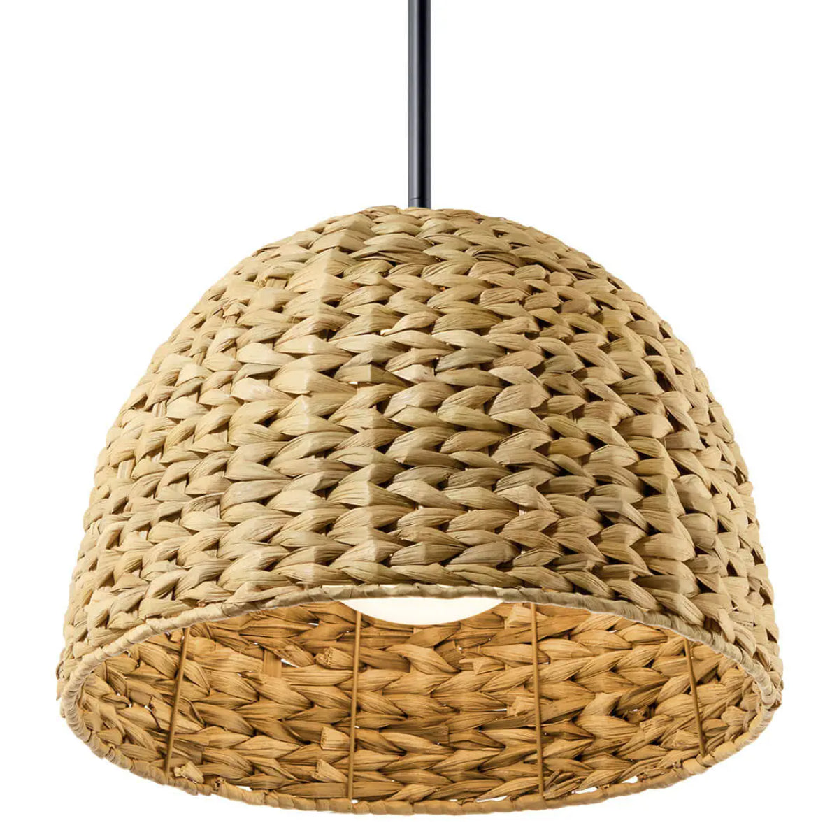 Raffiana 18" 1-Light Pendant Light with Wood Dome Shade, Black Finish - Bees Lighting