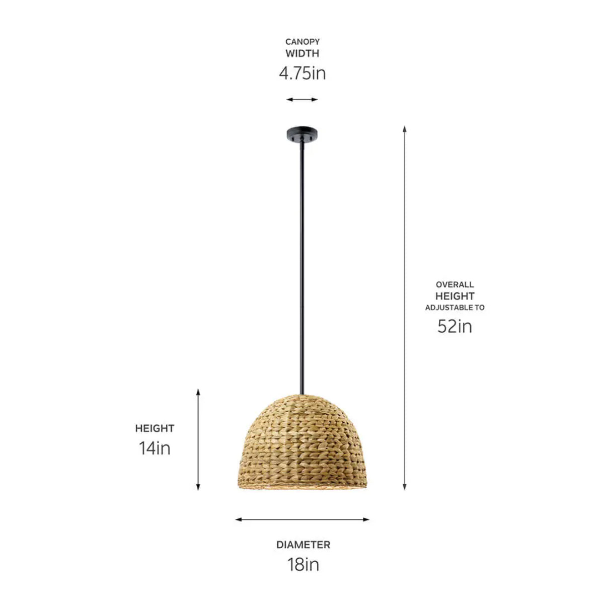 Raffiana 18" 1-Light Pendant Light with Wood Dome Shade, Black Finish - Bees Lighting