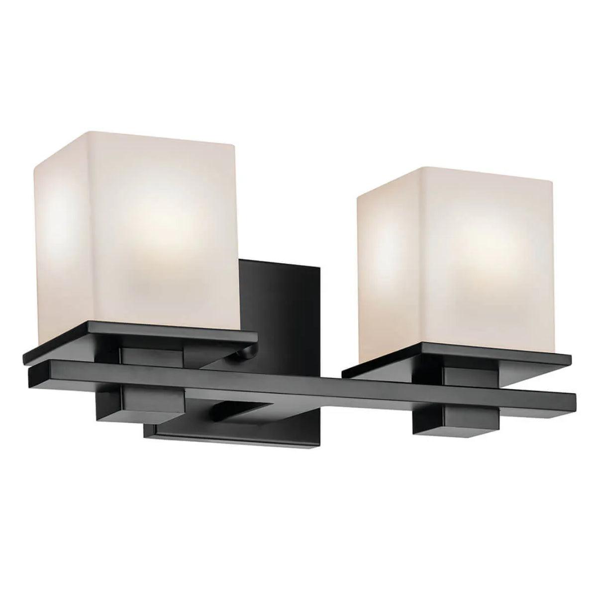 Tully 15 In 2-Lights Bathroom Vanity Light With Satin Etched Cased Opal Glass, Black Finish - Bees Lighting