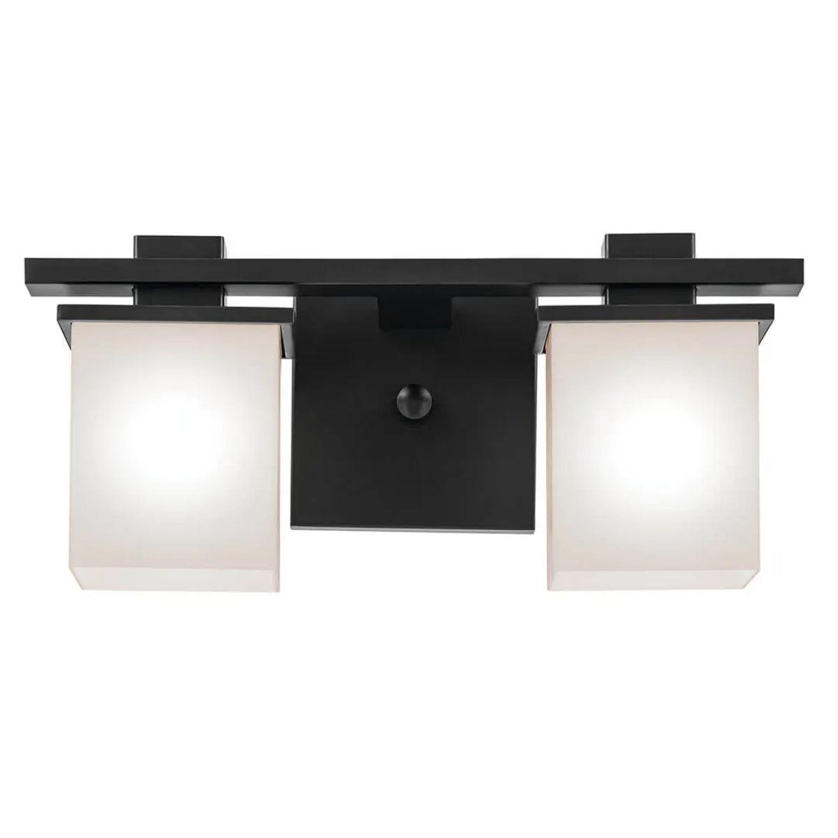 Tully 15 In 2-Lights Bathroom Vanity Light With Satin Etched Cased Opal Glass, Black Finish - Bees Lighting