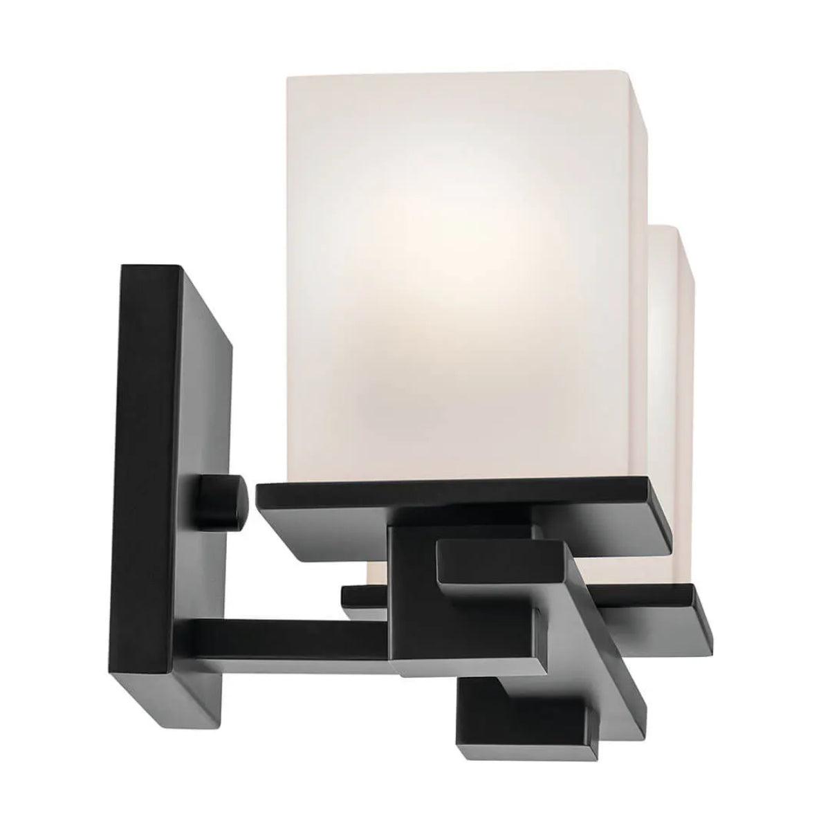 Tully 15 In 2-Lights Bathroom Vanity Light With Satin Etched Cased Opal Glass, Black Finish - Bees Lighting