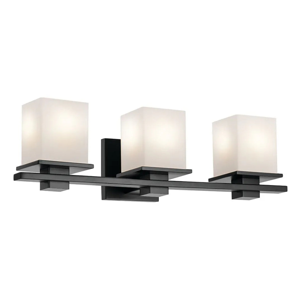 Tully 24 In 3-Lights Bathroom Vanity Light With Satin Etched Cased Opal Glass, Black Finish - Bees Lighting