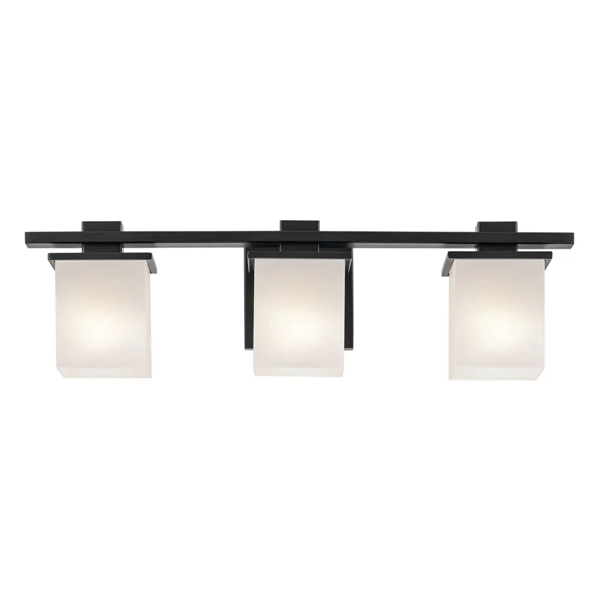 Tully 24 In 3-Lights Bathroom Vanity Light With Satin Etched Cased Opal Glass, Black Finish - Bees Lighting